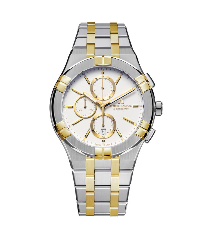 Maurice Lacroix Aikon Quartz Chronograph 42 White Dial Watch | Stainless Steel & Yellow Gold-PVD