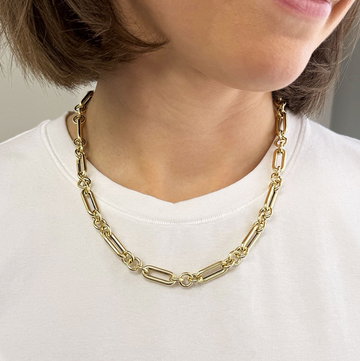 Gold Mixed Link Chain Necklace (18 inch) In Yellow Gold 18K