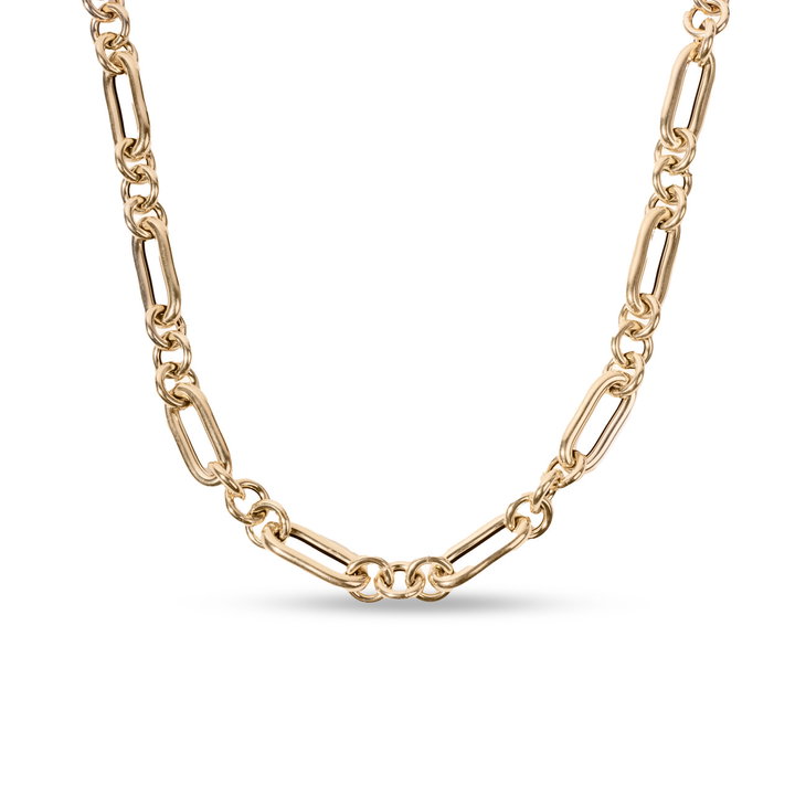 Semi Solid Gold Mixed Link Chain Necklace (18 inch) In Solid 18K Yellow Gold