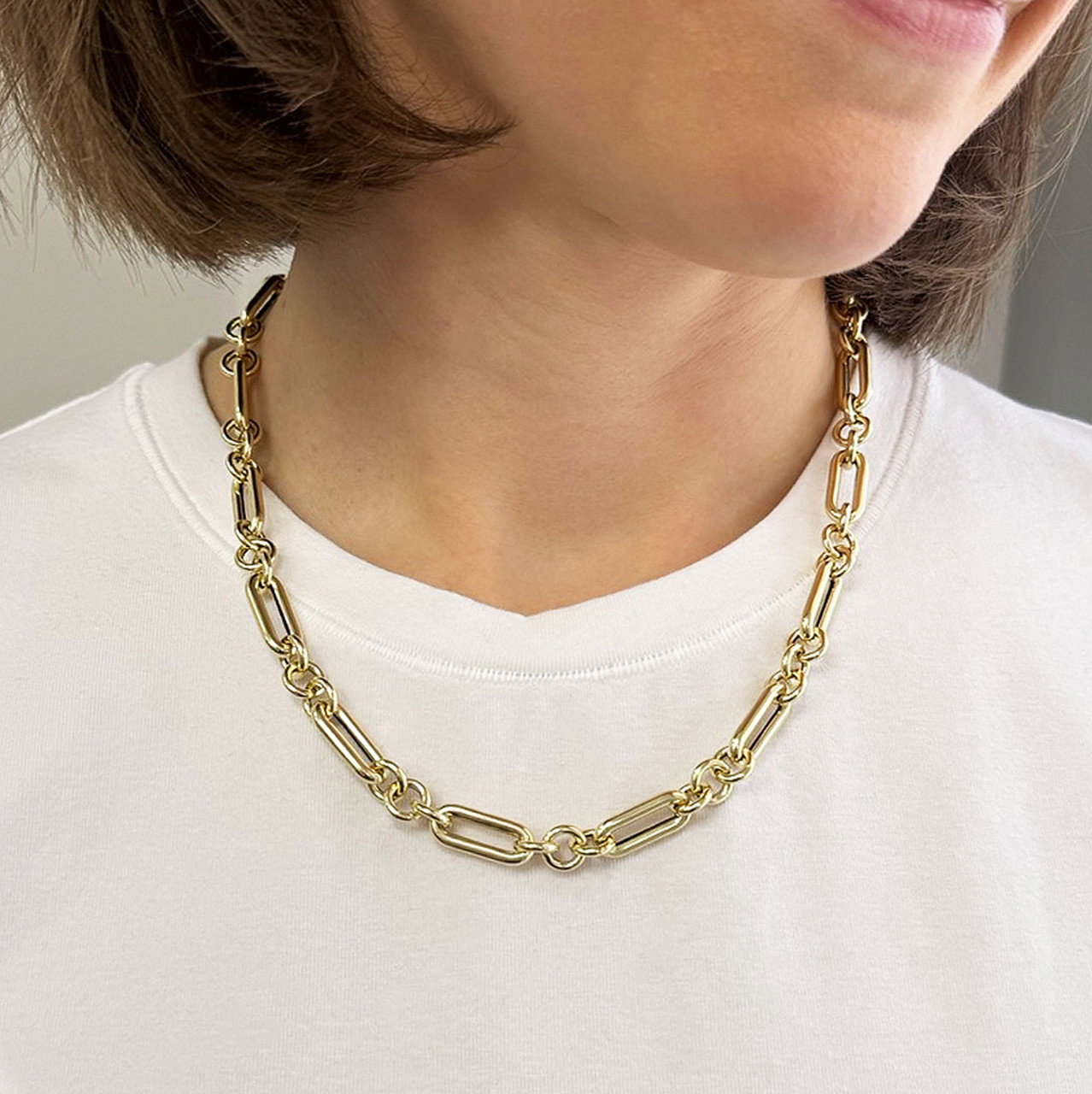 Semi Solid Gold Mixed Link Chain Necklace (18 inch)