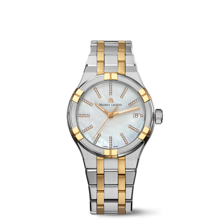 Maurice Lacroix Aikon Quartz Date 35 Mother of Pearl Dial Watch | Stainless Steel & Rose Gold-PVD