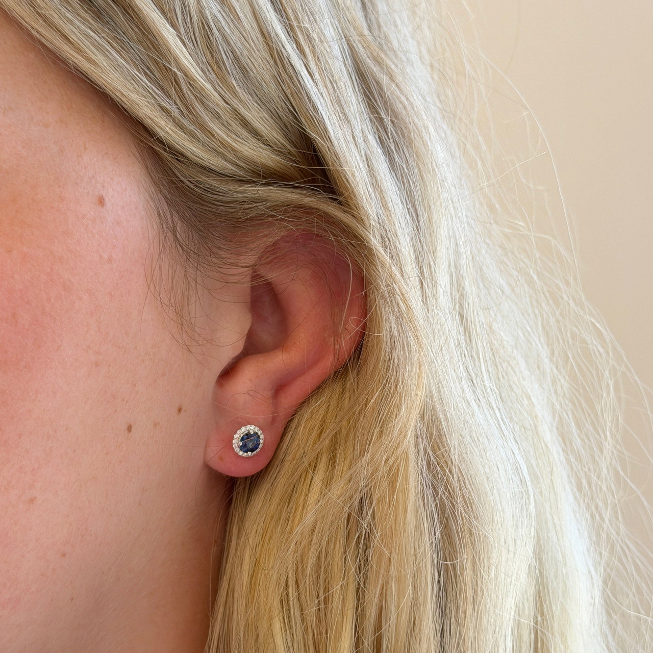 Blue Sapphire (1.36tw) & Diamond (0.14tw) Halo Stud Earrings 1