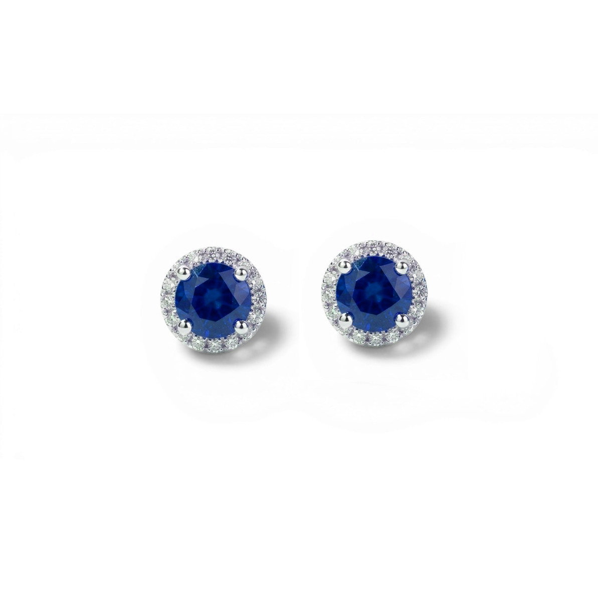 Blue Sapphire (1.36tw) & Diamond (0.14tw) Halo Stud Earrings 0
