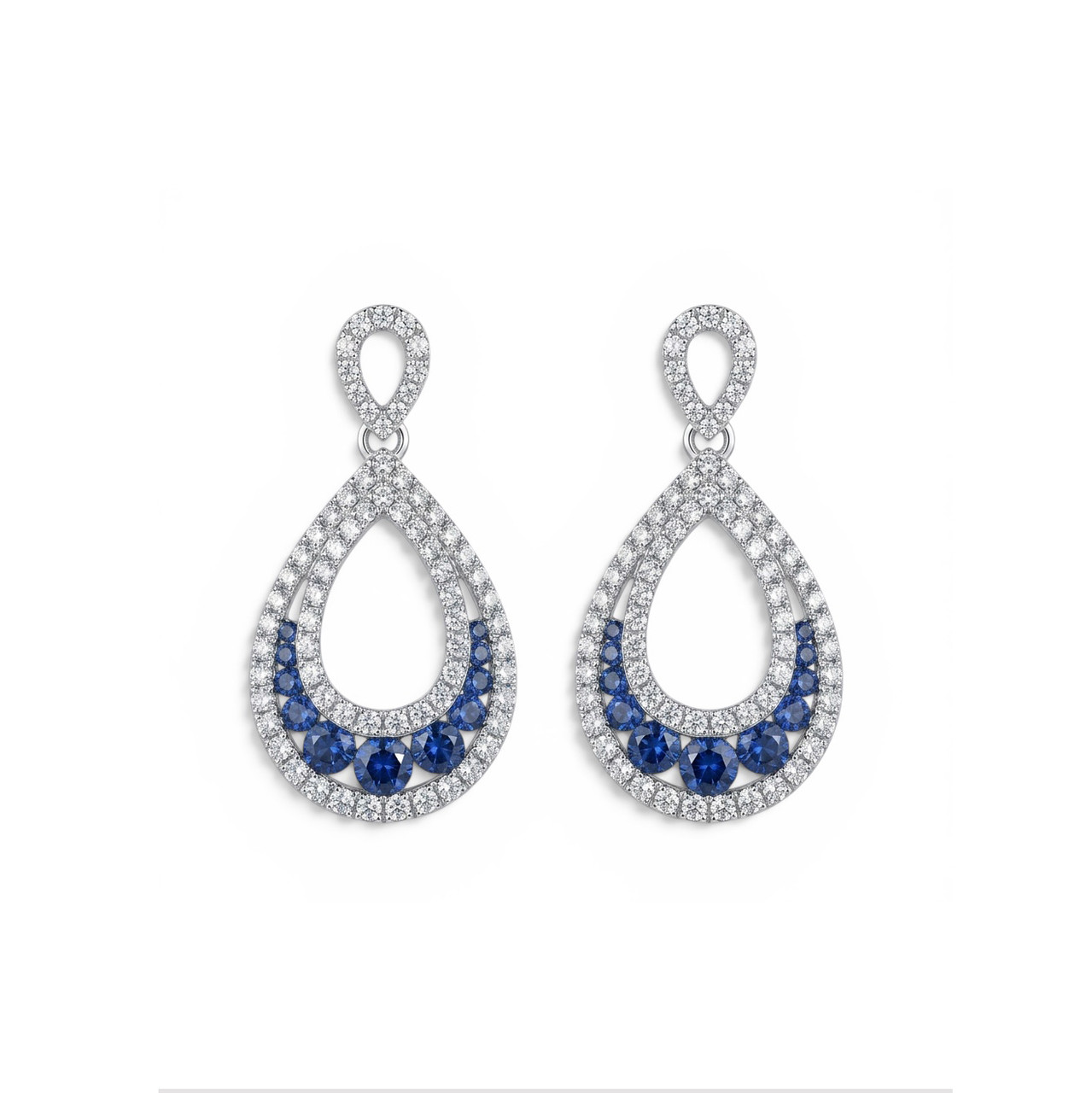 Blue Sapphire & Diamond Teardrop Earrings 0
