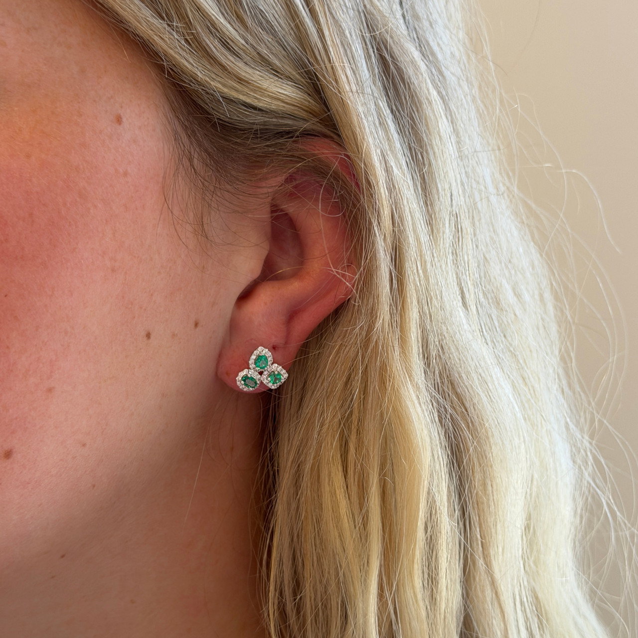 Trio Green Emerald & Diamond Stud Earrings 1