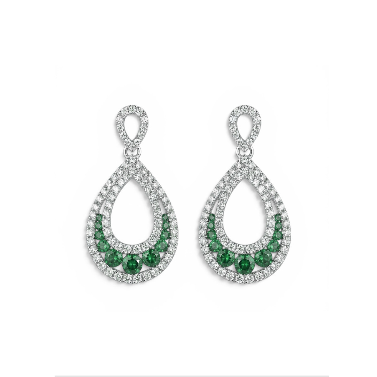 Green Emerald & Diamond Teardrop Earrings