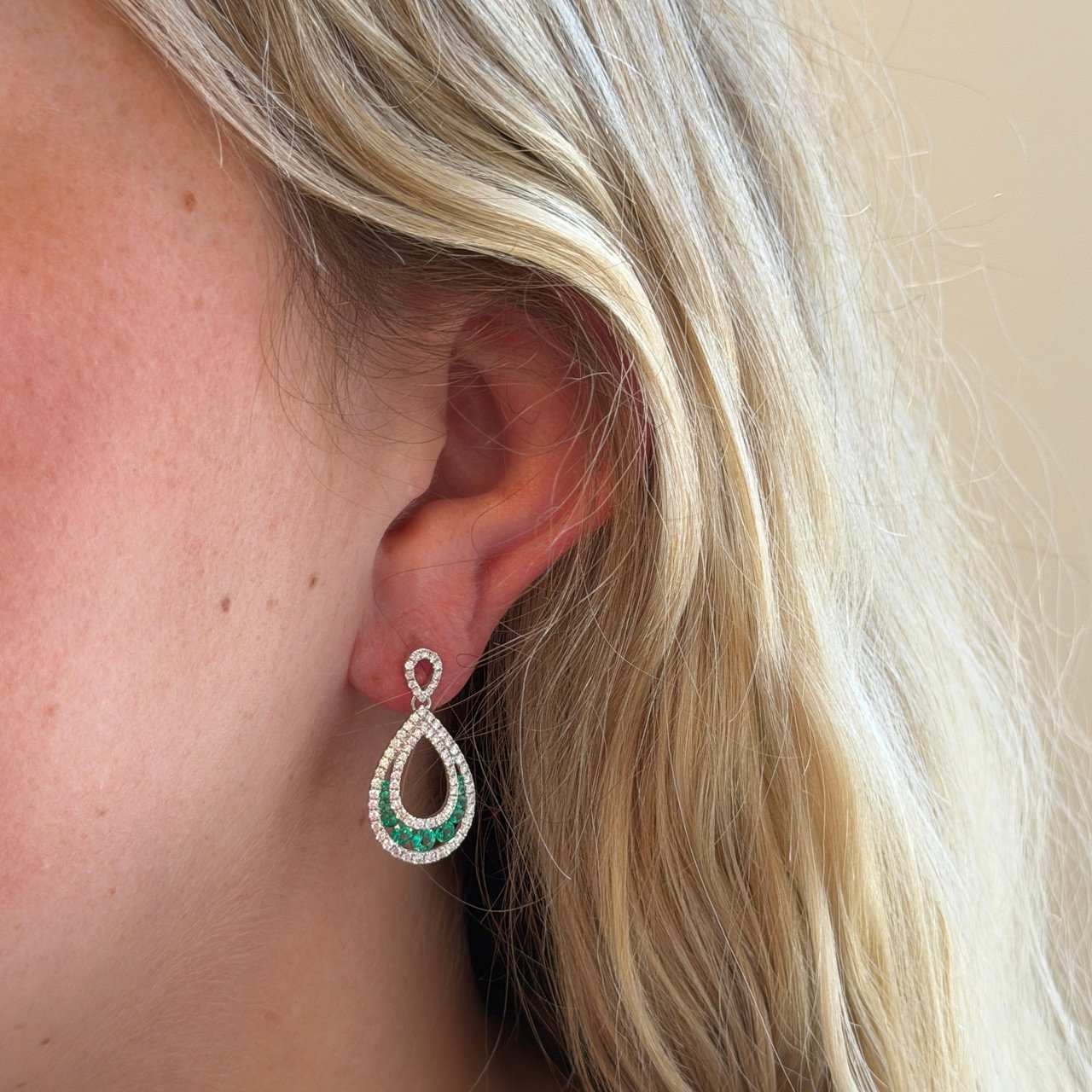 Green Emerald & Diamond Teardrop Earrings