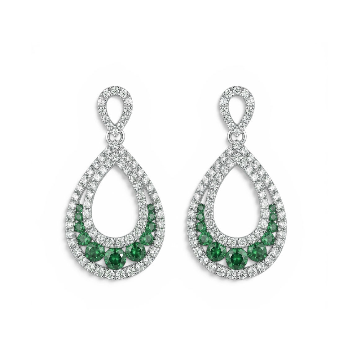Green Emerald & Diamond Teardrop Earrings