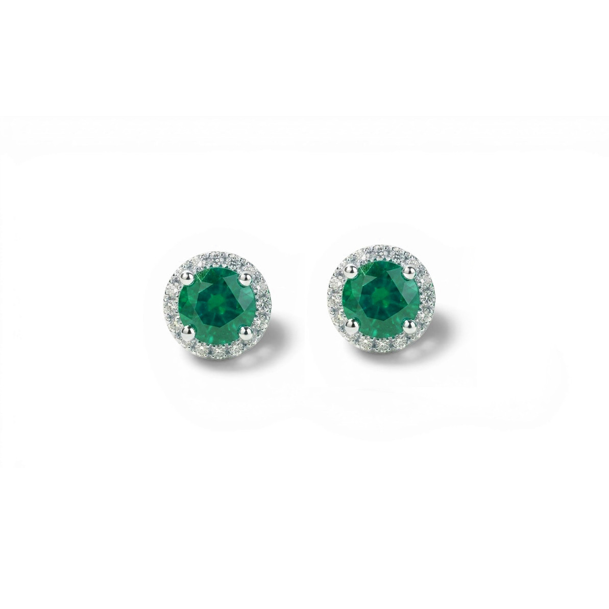 Green Emerald (0.80tw) & Diamond (0.15tw) Halo Stud Earrings 0