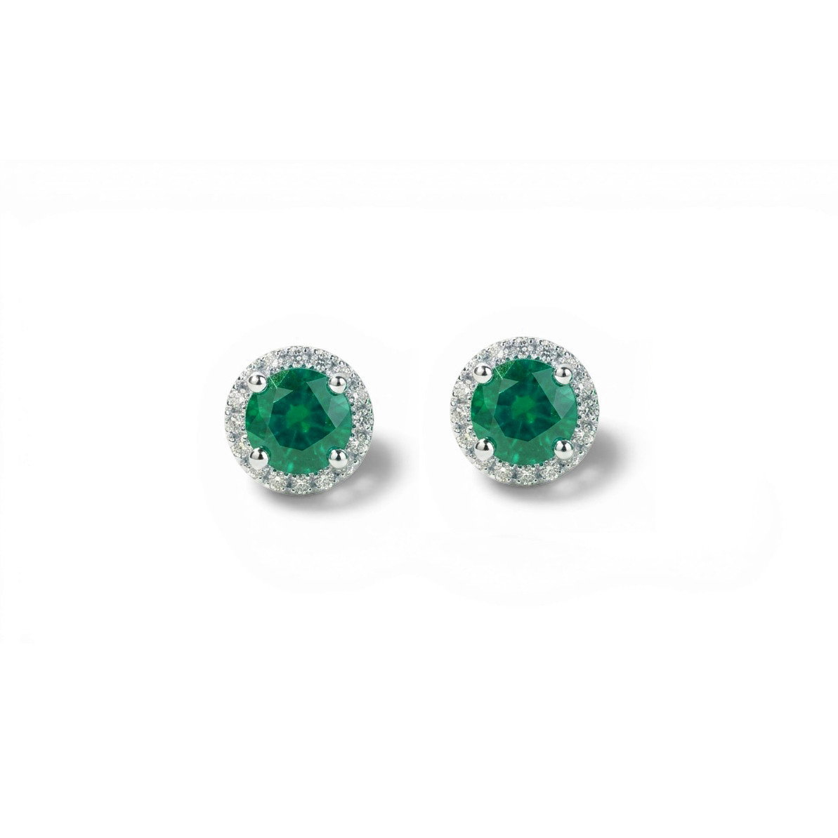 Green Emerald (0.70tw) & Diamond (0.13tw) Halo Stud Earrings