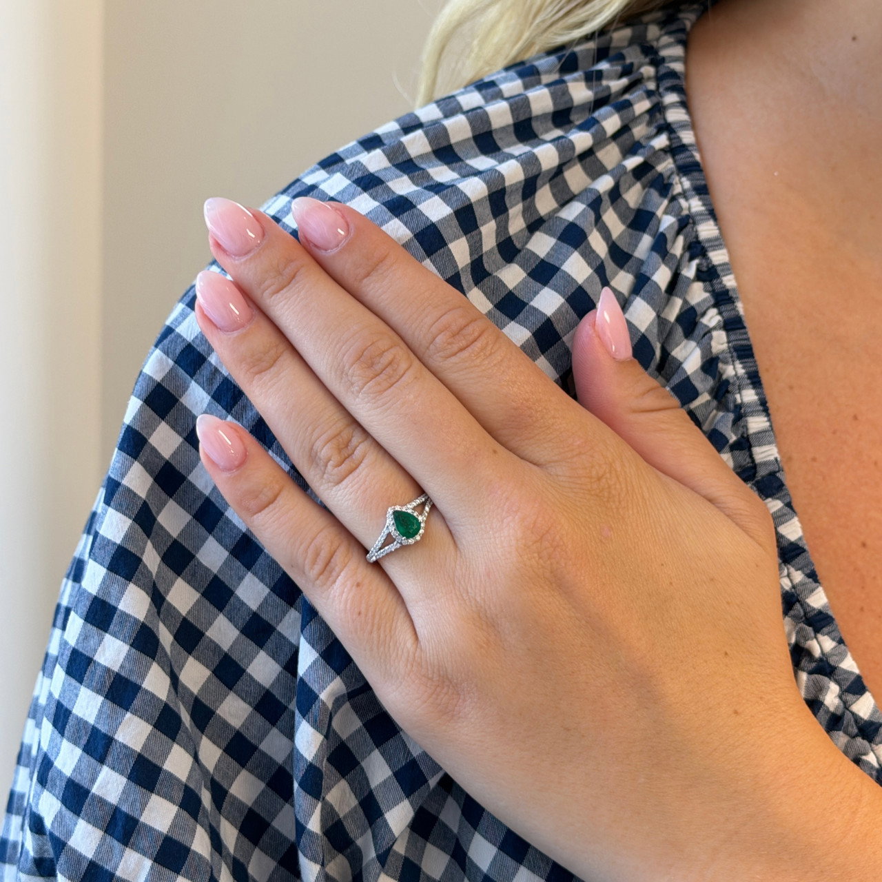 Green Emerald & Diamond Halo Split Ring