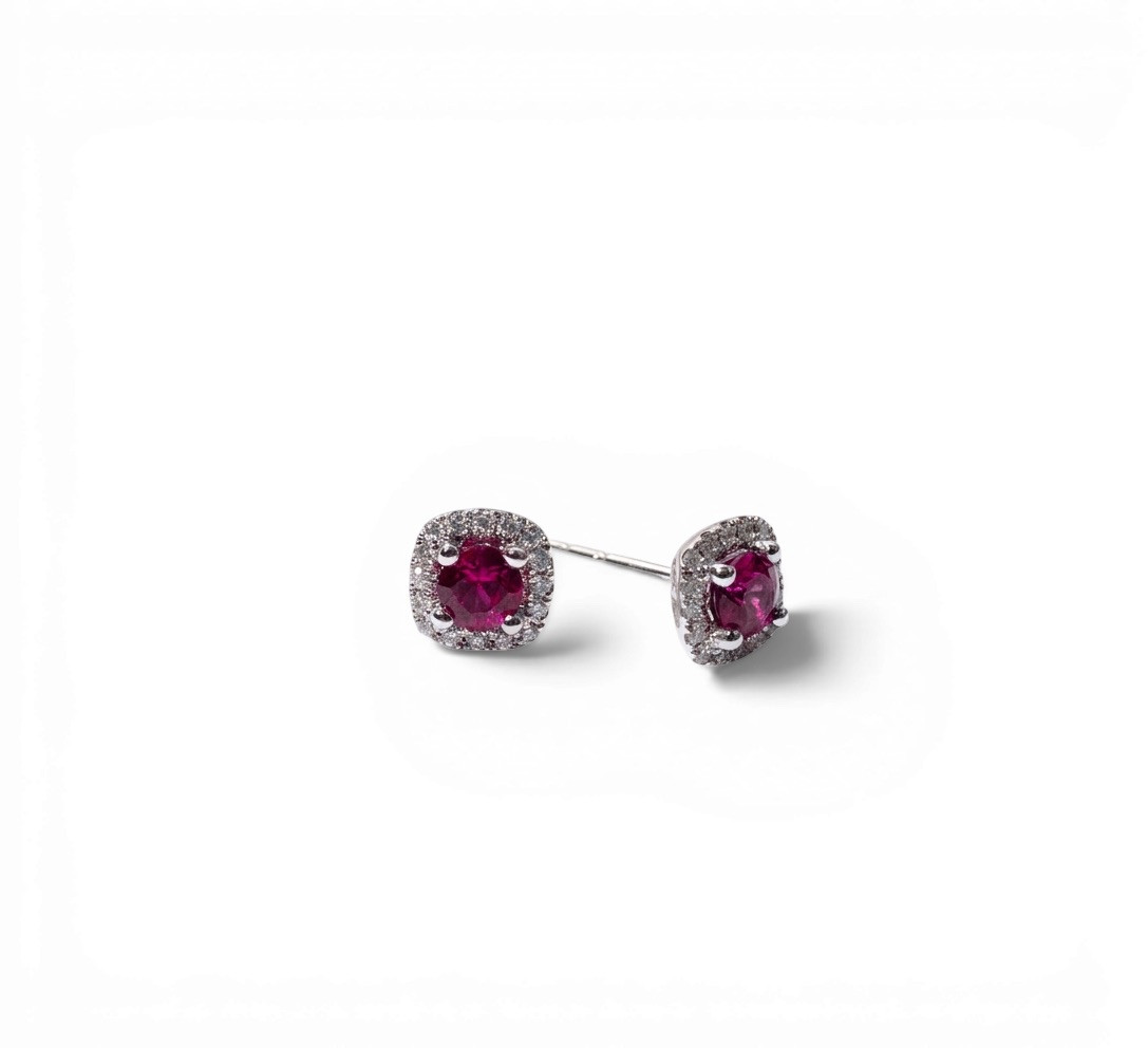Ruby (0.68tw) & Diamond (0.16tw) Halo Stud Earrings