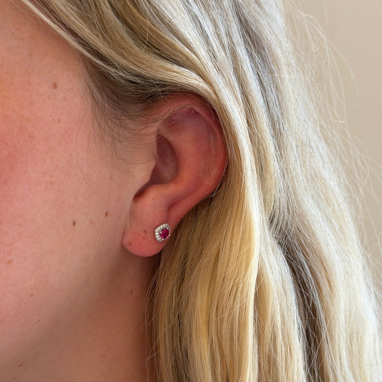 Ruby (0.68tw) & Diamond (0.16tw) Halo Stud Earrings 1