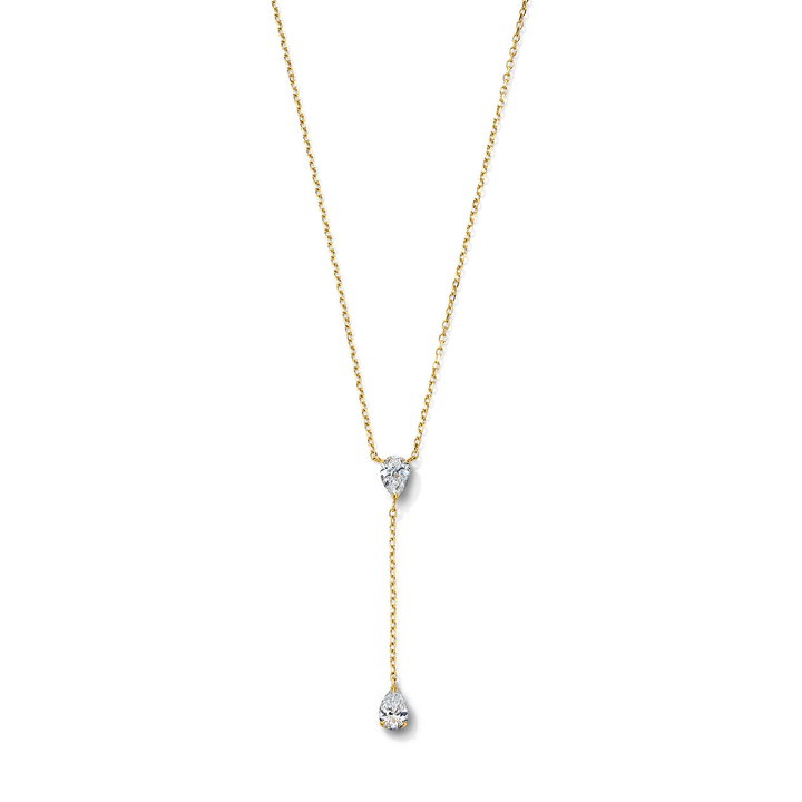 Pear Shaped Diamond Lariat Necklace In Solid 14K Yellow Gold