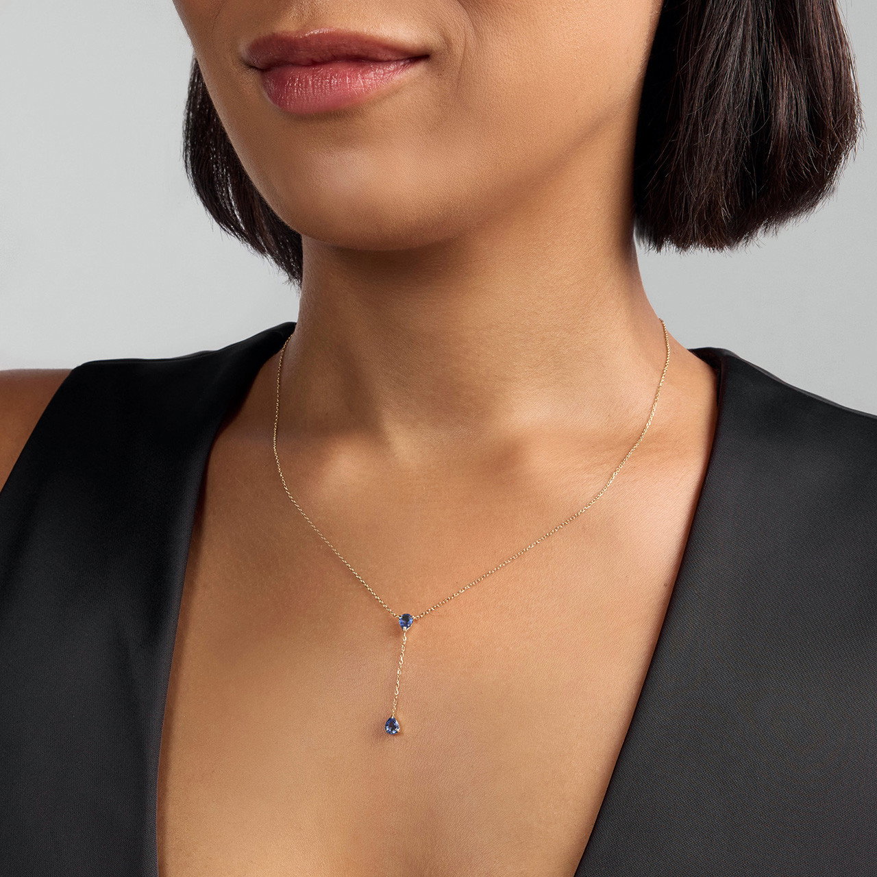 Pear Shaped Blue Sapphire Lariat Necklace