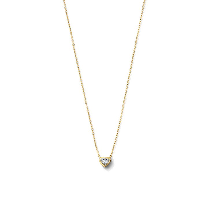 Heart Shaped Diamond Bezel Necklace In Solid 14K Yellow Gold