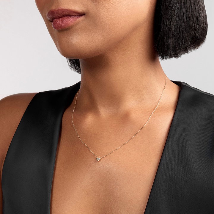 Heart Shaped Diamond Bezel Necklace In Solid 14K Yellow Gold