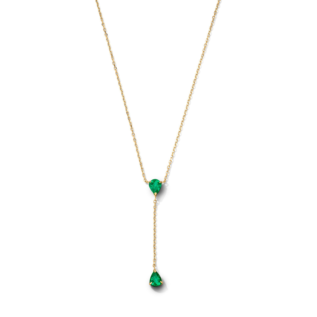 Pear Shaped Green Emerald Lariat Necklace
