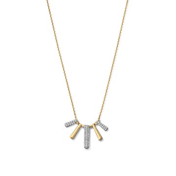 Solid Gold & Diamond Bar Pendant Necklace In Solid 14K White / Yellow Gold