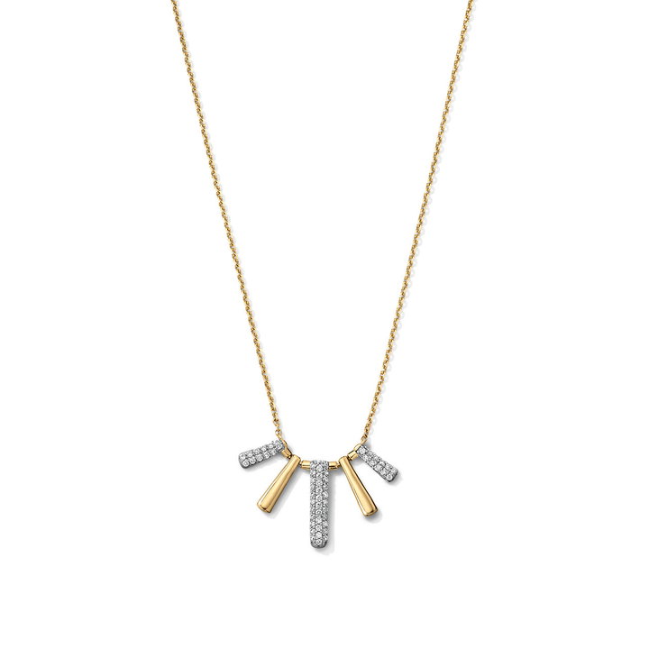 Solid Gold & Diamond Bar Pendant Necklace In Solid 14K White / Yellow Gold