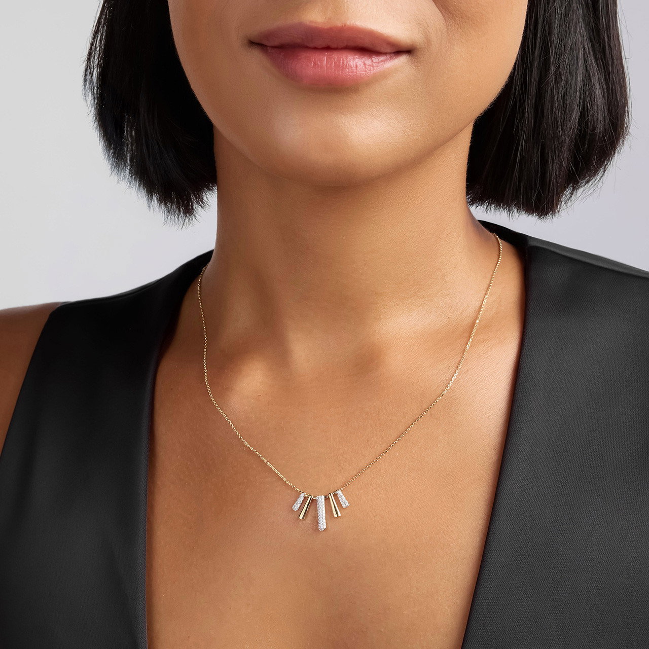 Solid Gold & Diamond Bar Pendant Necklace