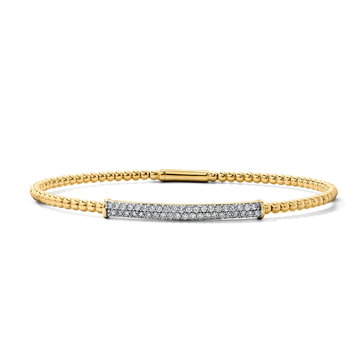 Diamond Bar Beaded Flexible Bracelet In Solid 14K White / Yellow Gold