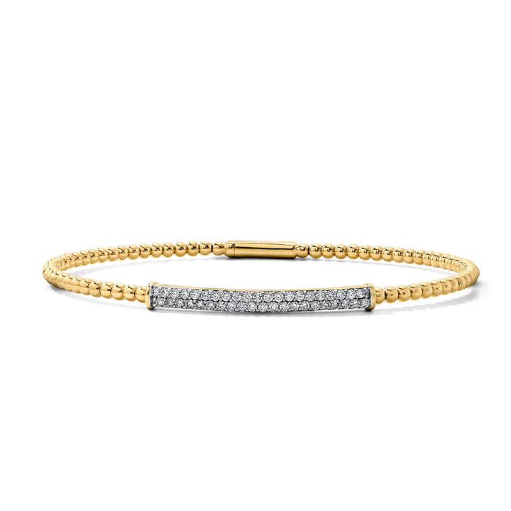 Diamond Bar Beaded Flexible Bracelet In Solid 14K White / Yellow Gold