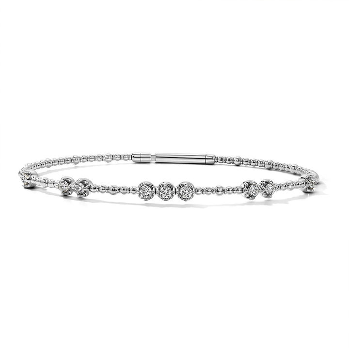 Station Diamond Gold Beaded Flexible Bracelet In White Gold 14K