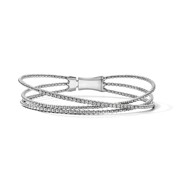 Three Row Diamond Wrap Bracelet In White Gold 14K
