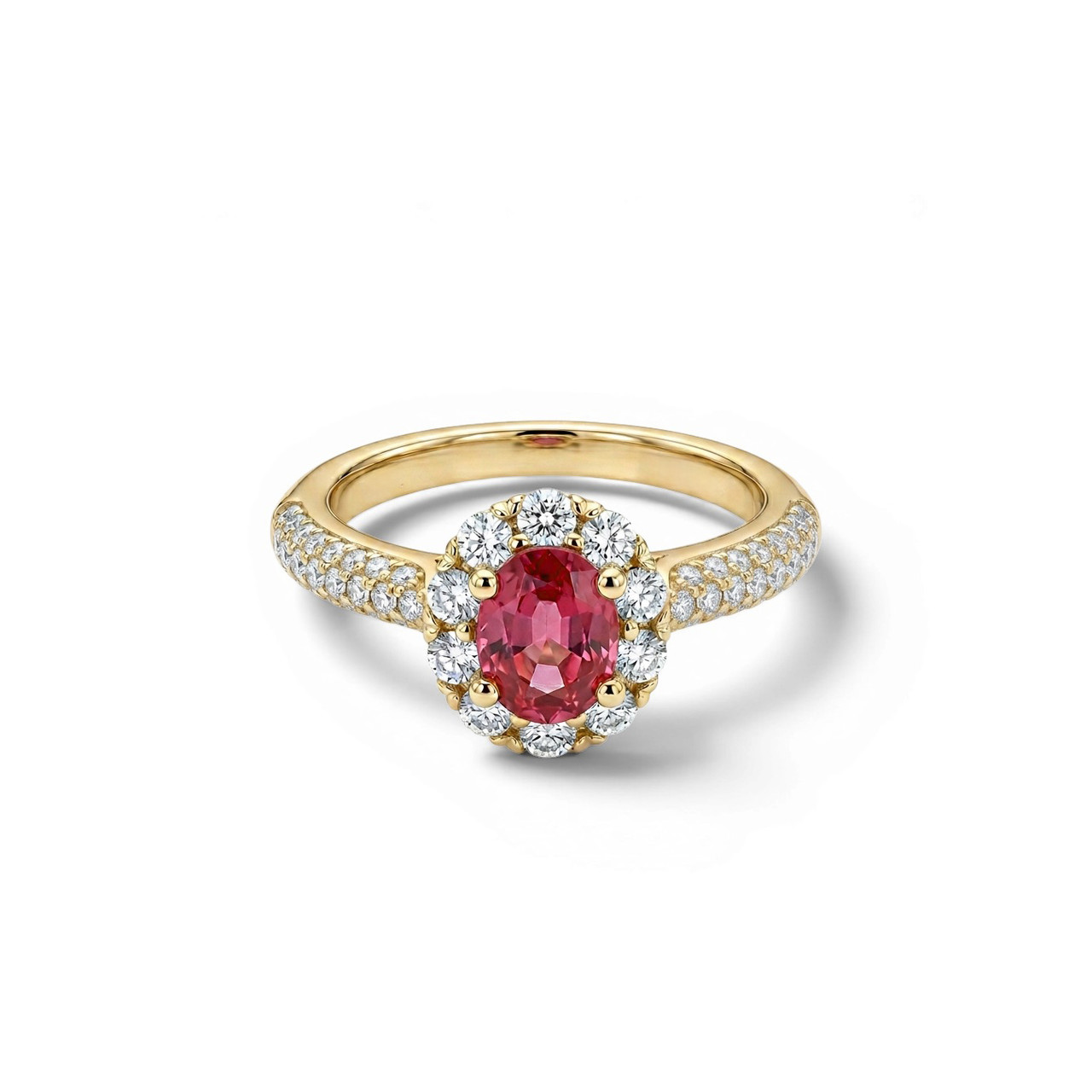 Oval Ruby Halo Diamond Ring