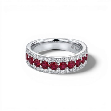 Ruby & Pave Diamond Band In Solid 14K White Gold