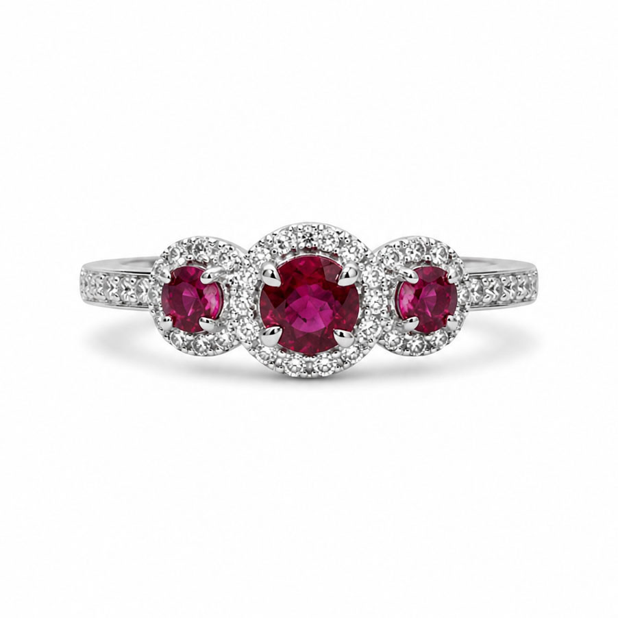 Ruby & Diamond Three Stone Ring
