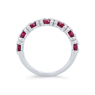 Ruby & Pave Diamond Link Band In Solid 14K White Gold