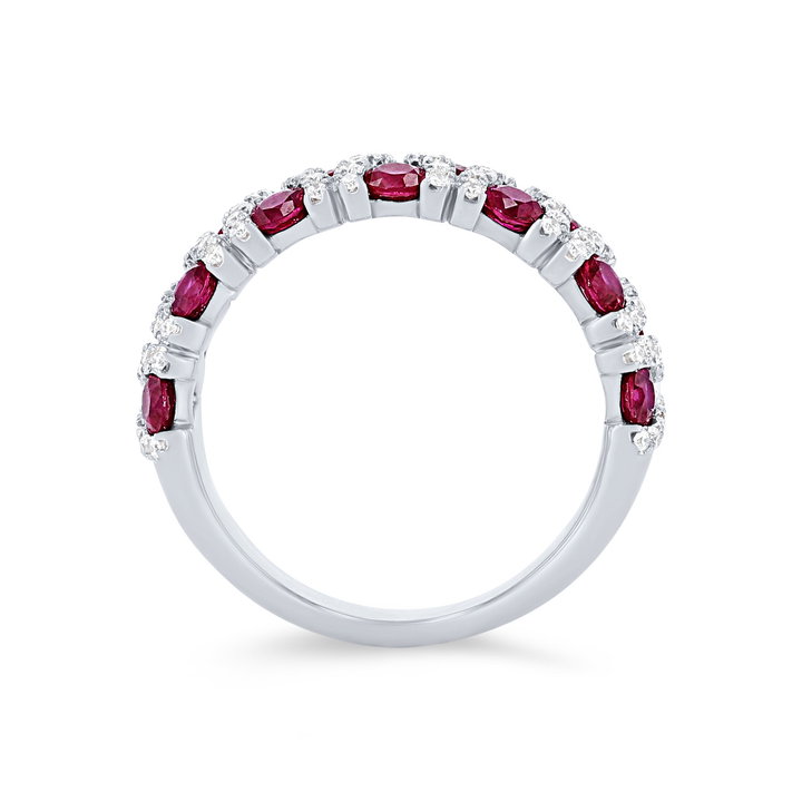 Ruby & Pave Diamond Link Band In Solid 14K White Gold