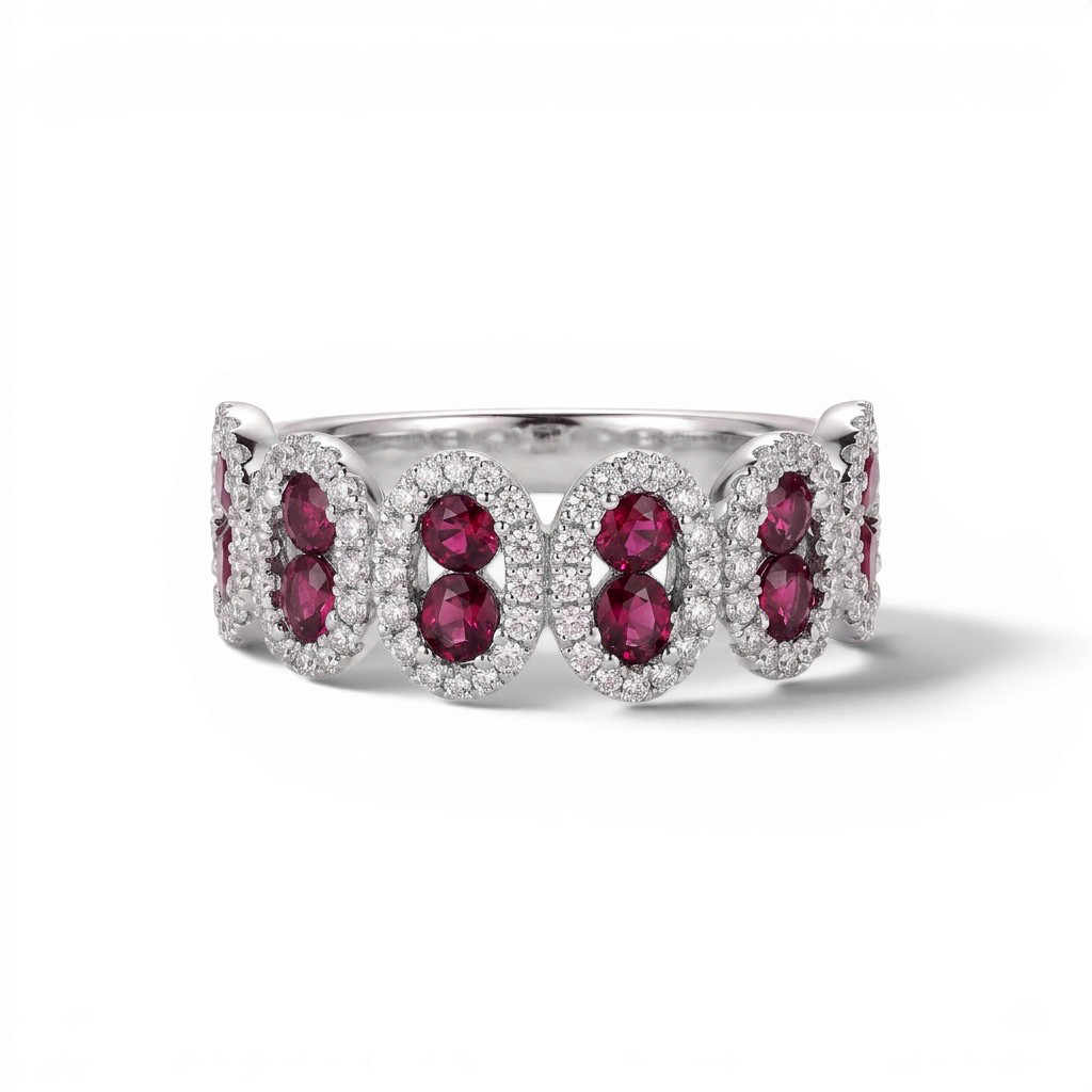 Ruby & Oval Halo Diamond Band