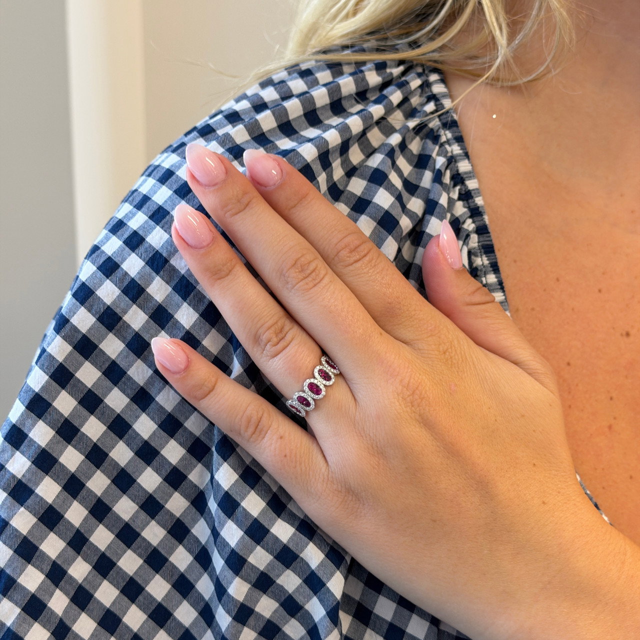 Ruby & Oval Halo Diamond Band