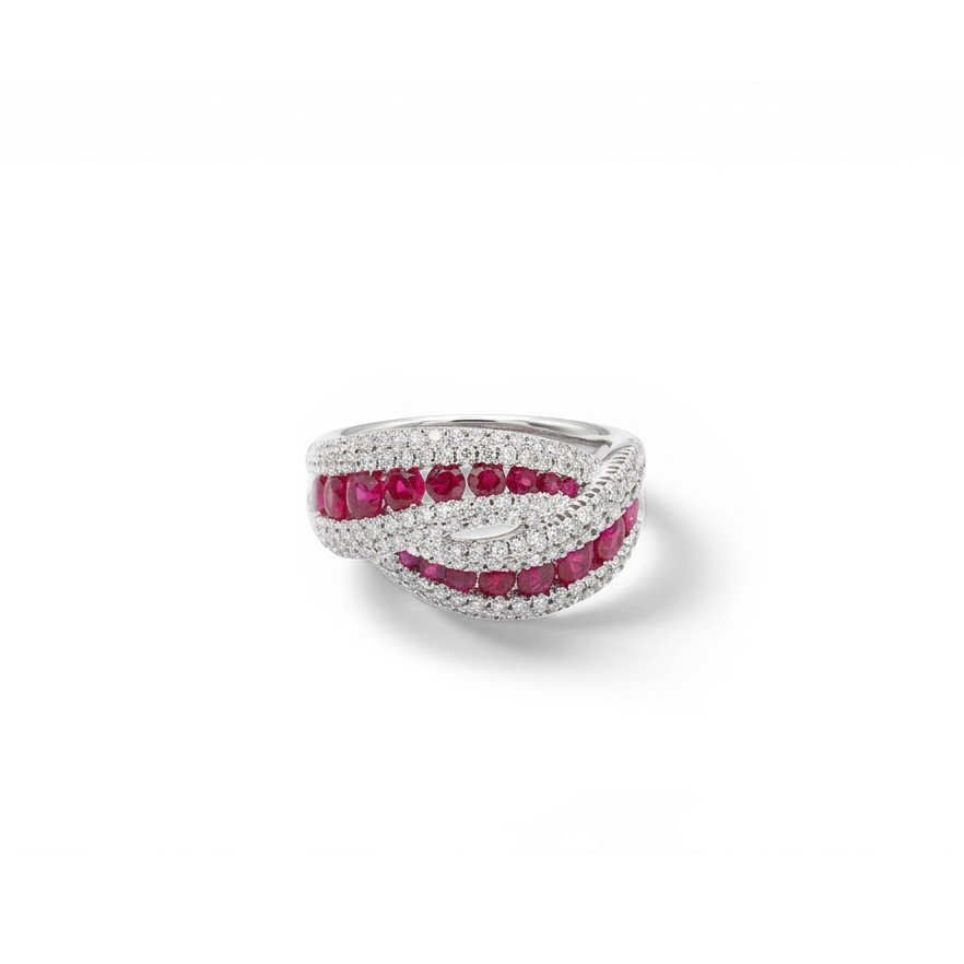 Ruby & Diamond Crossover Ring 0