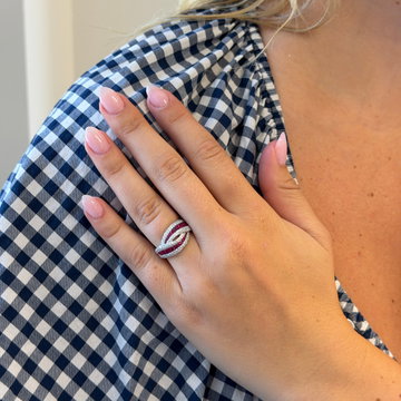 Ruby & Diamond Crossover Ring In Solid 14K White Gold