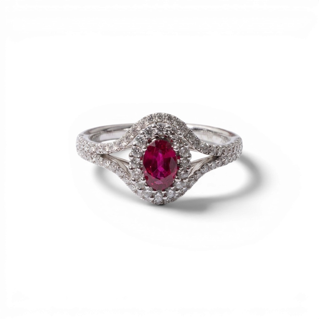 Ruby & Diamond Double Halo Split Ring