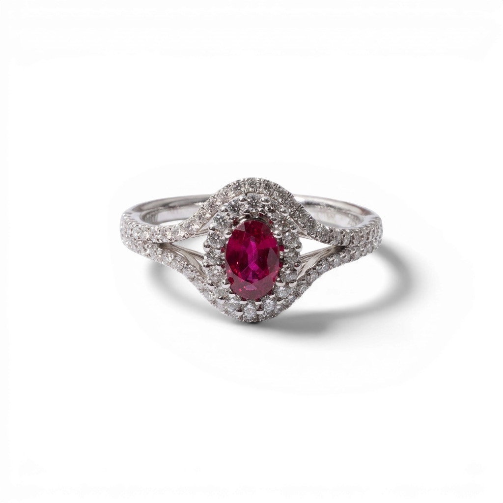Ruby & Diamond Double Halo Split Ring