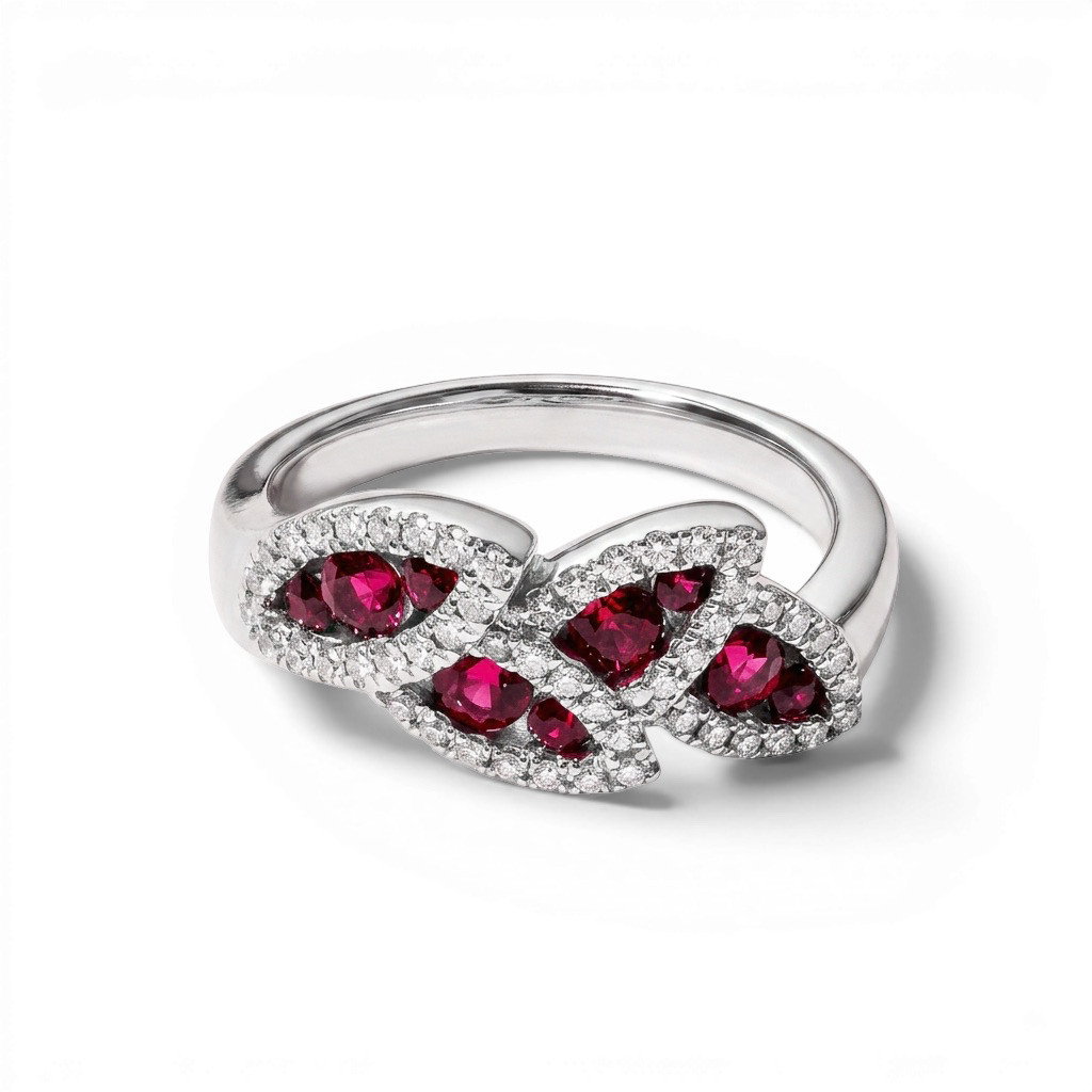 Ruby & Diamond Leaf-Inspired Ring 0