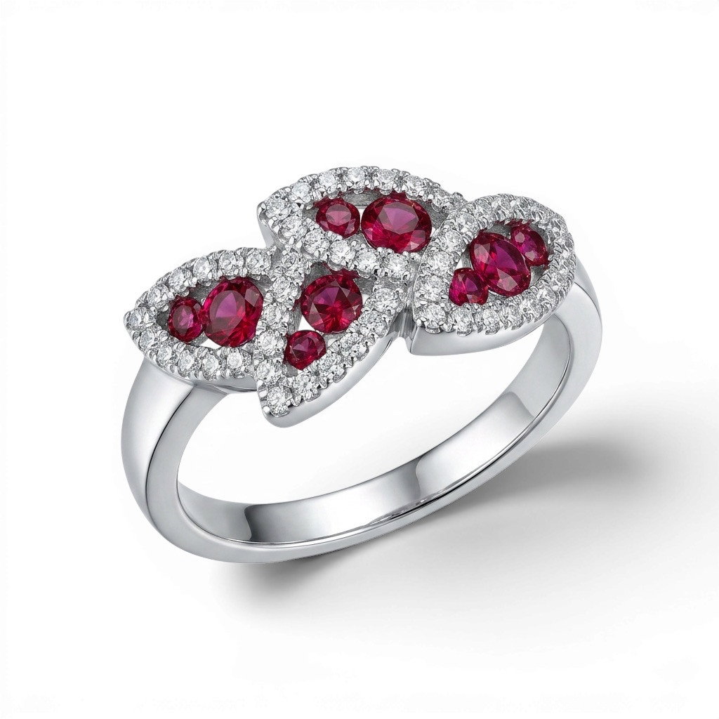Ruby & Diamond Leaf-Inspired Ring 1