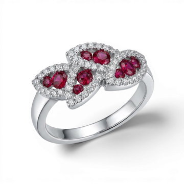 Ruby & Diamond Leaf-Inspired Ring In Solid 14K White Gold