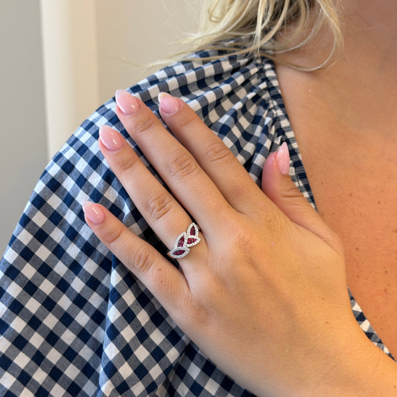 Ruby & Diamond Leaf-Inspired Ring