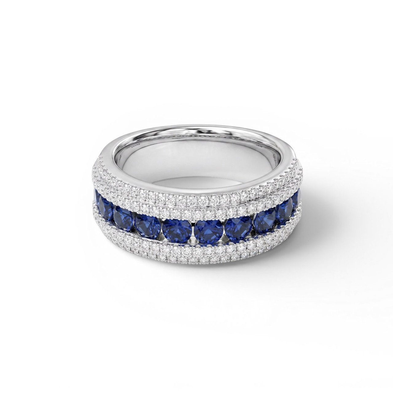 Blue Sapphire & Pave Diamond Band 0