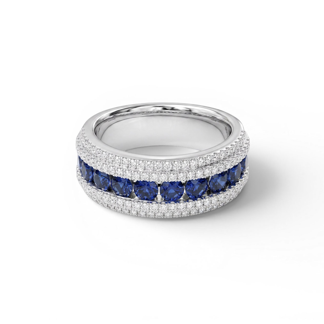 Blue Sapphire & Pave Diamond Band