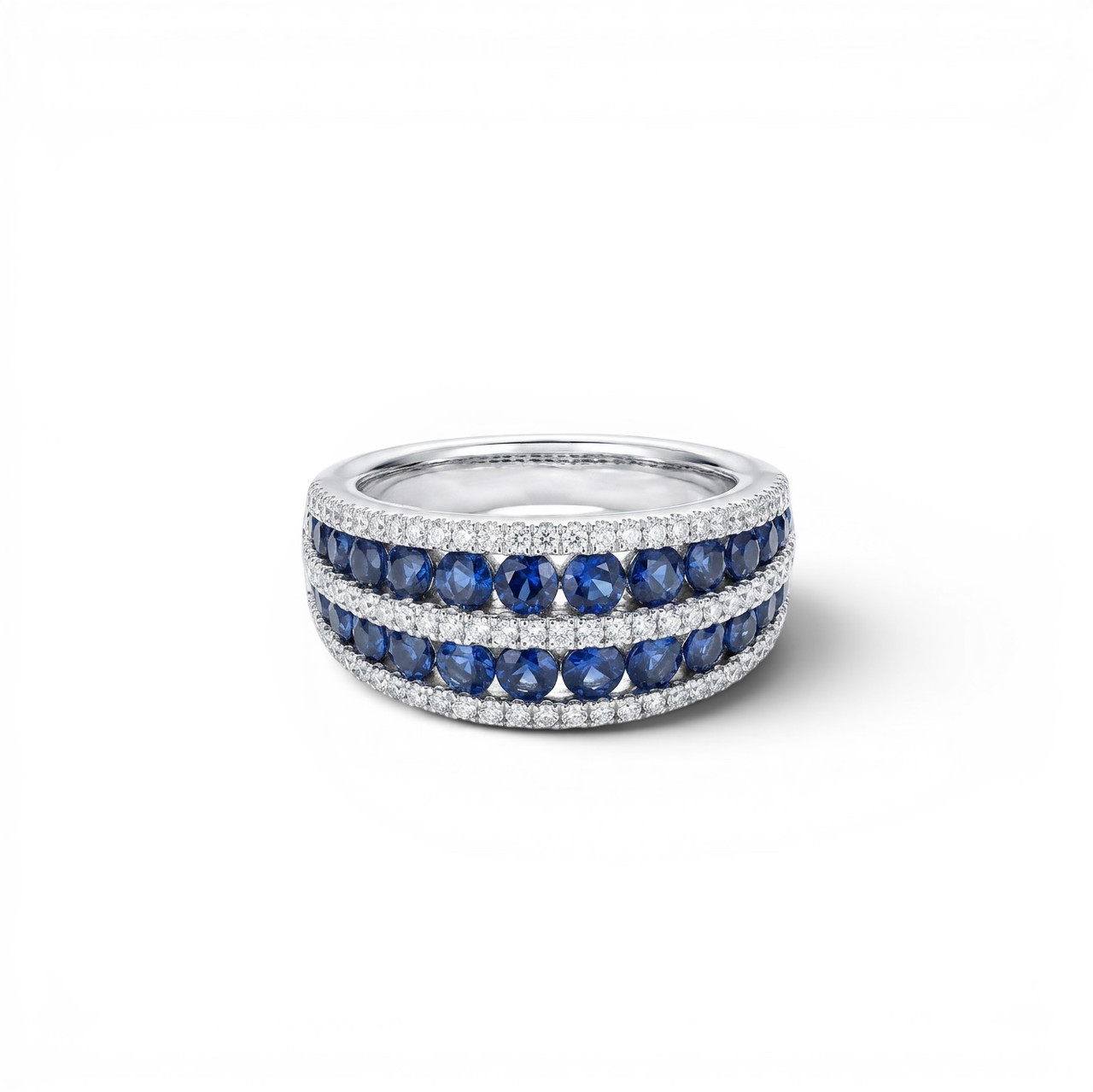 Two Row Blue Sapphire & Diamond Band