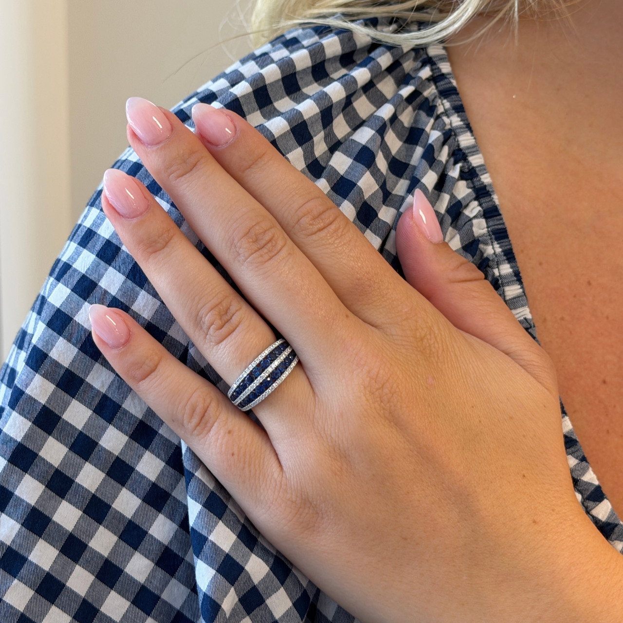 Two Row Blue Sapphire & Diamond Band 1