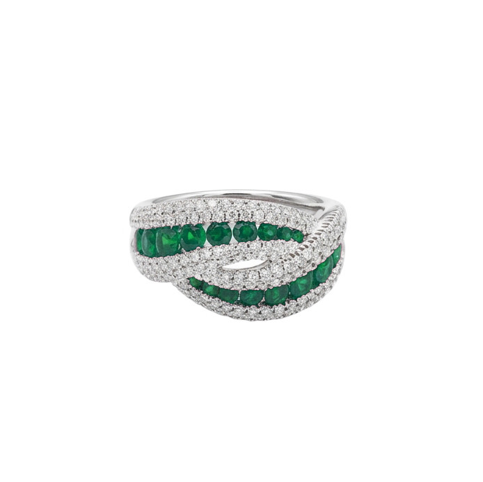 Green Emerald & Diamond Crossover Ring