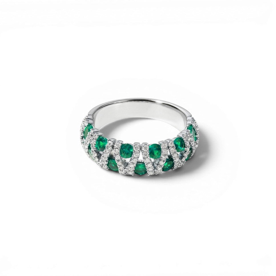 Green Emerald & Pave Diamond Link Band